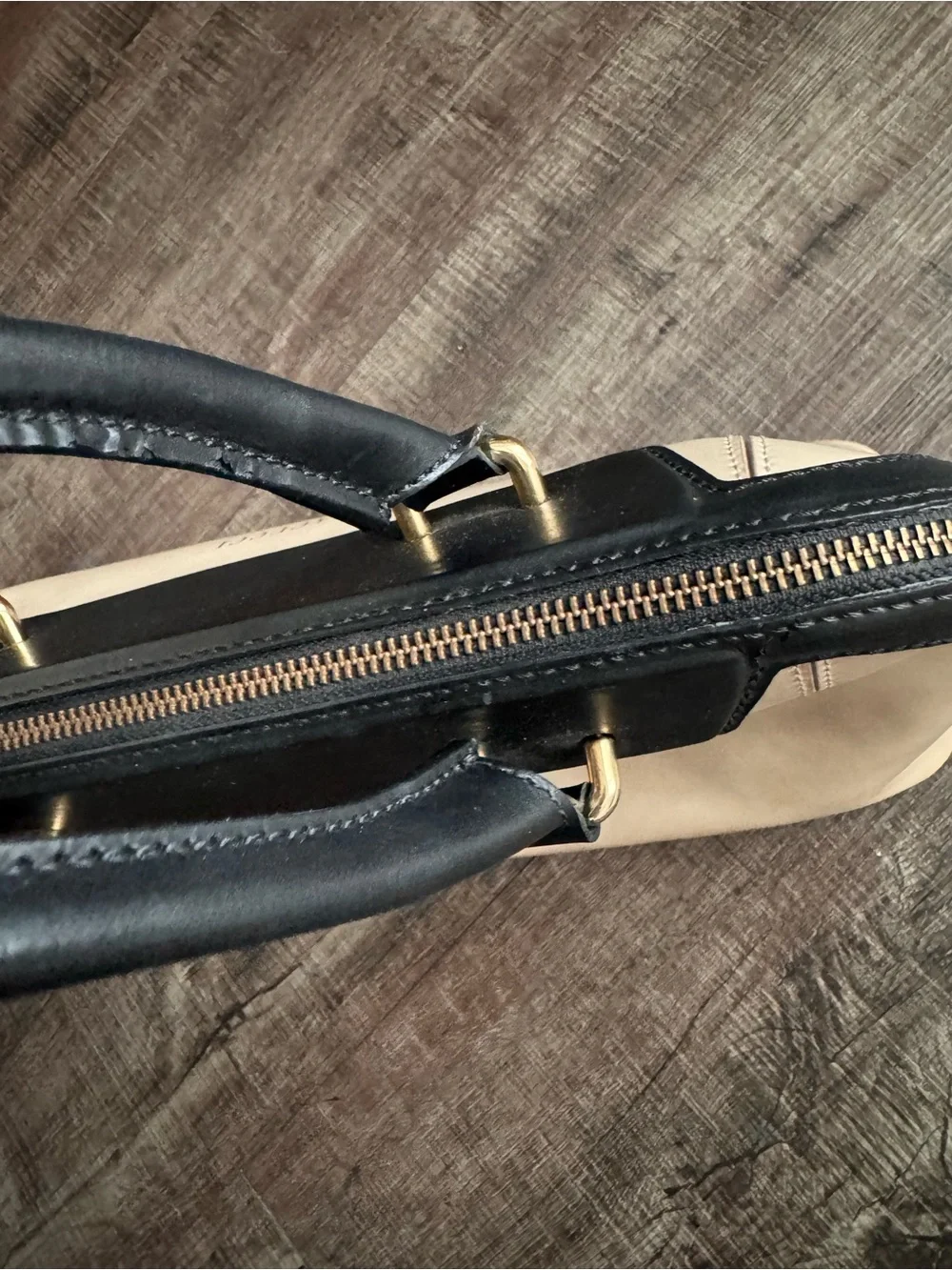 Iacucci Two-Tone Patent Dome Satchel in Beige and Black